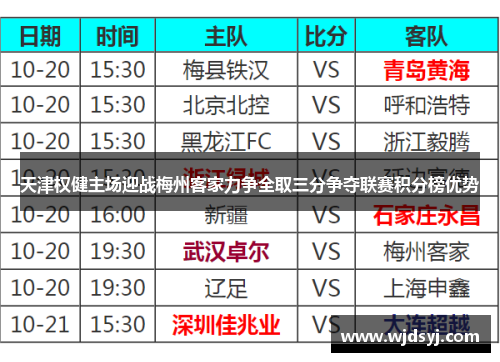 天津权健主场迎战梅州客家力争全取三分争夺联赛积分榜优势